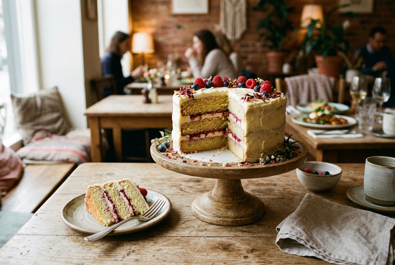 Angeschnittene Torte auf einer Etagere